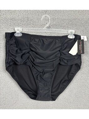 Island Escape Womens Black High-Waisted Ruched Tummy Control Swim Bottom 22W NWT